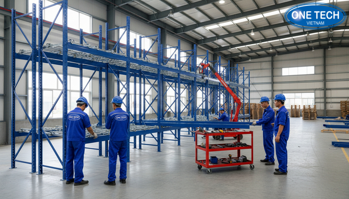 Đội ngũ kỹ thuật lắp đặt kệ Push Back tại Đà Nẵng