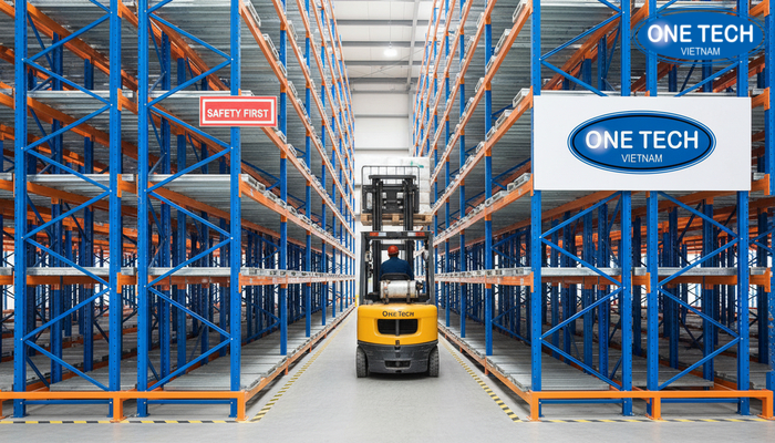 Hinh minh hoa huong dan an toan khi xe nang di vao long ke drive in