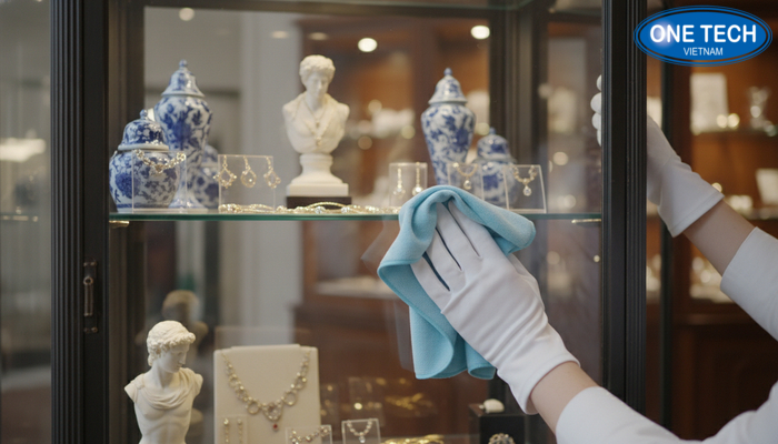 Vệ sinh tủ kính trưng bày đồ cổ Cách lau tủ kính trưng bày đồ cổ để kính trong và ít vệt