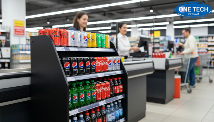 Counter display kệ quảng cáo nước ngọt tại quầy Kệ quầy trưng bày nước ngọt tại khu vực thanh toán