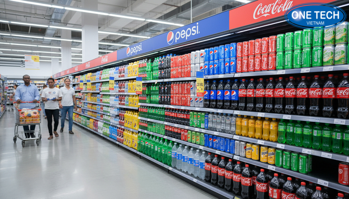 Vị trí lối đi chính cho kệ quảng cáo Pepsi, Coca Kệ trưng bày nước ngọt đặt tại lối đi chính