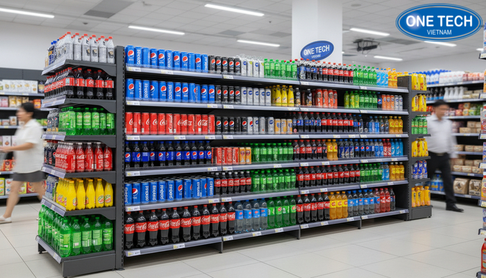 Endcap display kệ quảng cáo Pepsi, Coca tại siêu thị Kệ đầu dãy siêu thị cho Pepsi, Coca