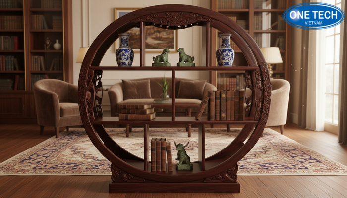 Kệ gỗ chạm khắc trưng bày đồ cổ Kệ trưng bày đồ cổ chạm khắc hoa văn tinh xảo