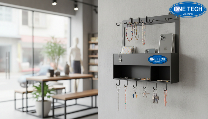 Kệ móc treo phụ kiện gắn tường Kệ móc treo tường nhỏ gọn cho shop phụ kiện