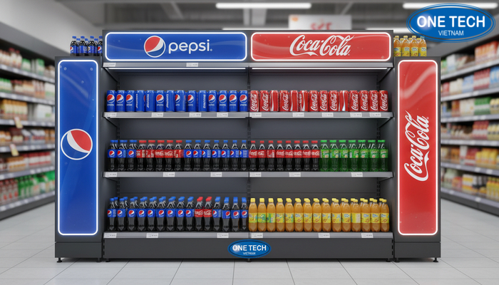 Kệ quảng cáo Pepsi, Coca tích hợp LED Kệ quảng cáo có LED tạo điểm nhấn trưng bày