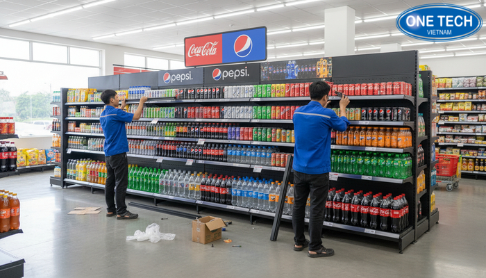 Lắp đặt kệ quảng cáo Pepsi, Coca tại Đà Nẵng Lắp đặt kệ quảng cáo tại điểm bán Đà Nẵng