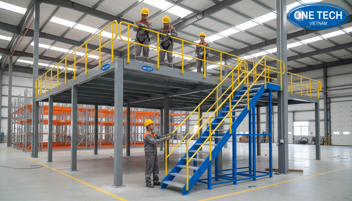 Lắp đặt sàn thép, lan can và cầu thang kệ sàn Mezzanine