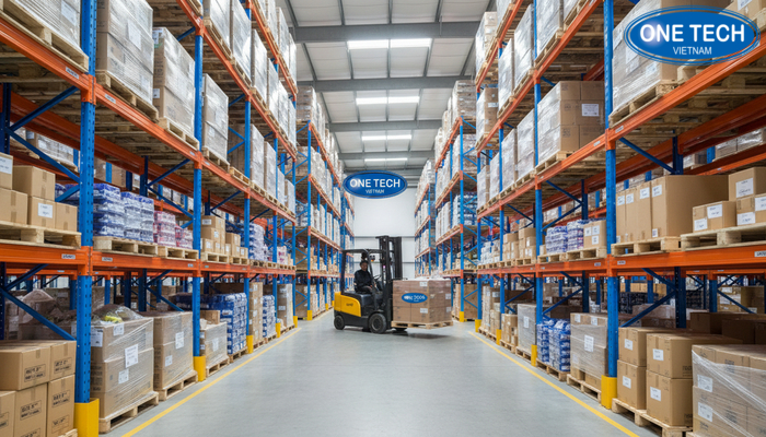 Layout lối đi xe nâng kệ selective Minh họa layout lối đi xe nâng khi lắp kệ selective trong kho