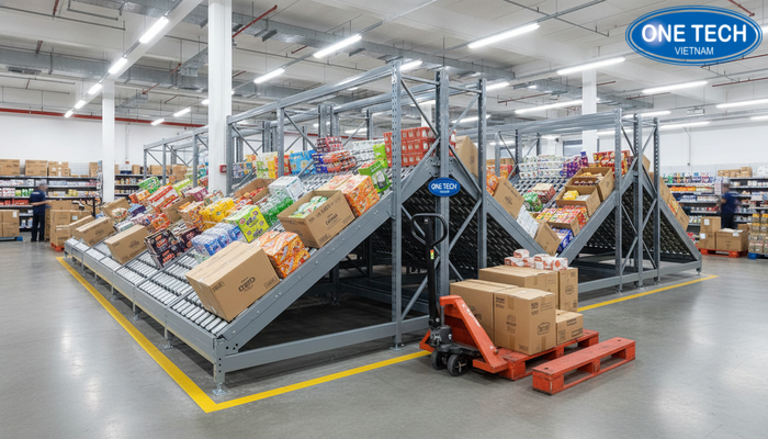 Mẫu kệ con lăn OneTech Mẫu kệ con lăn OneTech bàn giao thực tế cho kho và siêu thị