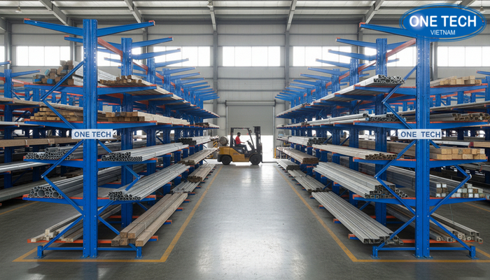 Minh hoa kệ tay đỡ đơn và kệ tay đỡ đôi trong kho