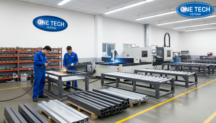Xưởng sản xuất kệ con lăn OneTech Hình ảnh khu vực sản xuất gia công kệ con lăn của OneTech