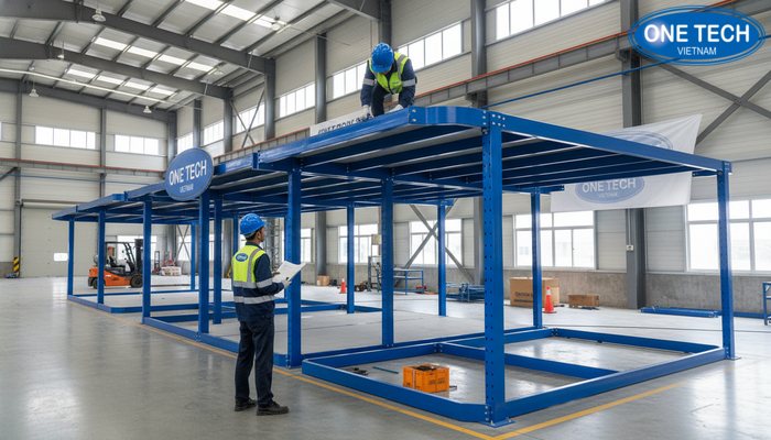 OneTech thi công lắp đặt và kiểm tra nghiệm thu kệ sàn Mezzanine tại hiện trường