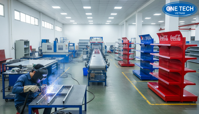 Quy trình sản xuất kệ quảng cáo Pepsi, Coca tại xưởng Quy trình sản xuất kệ quảng cáo tại xưởng