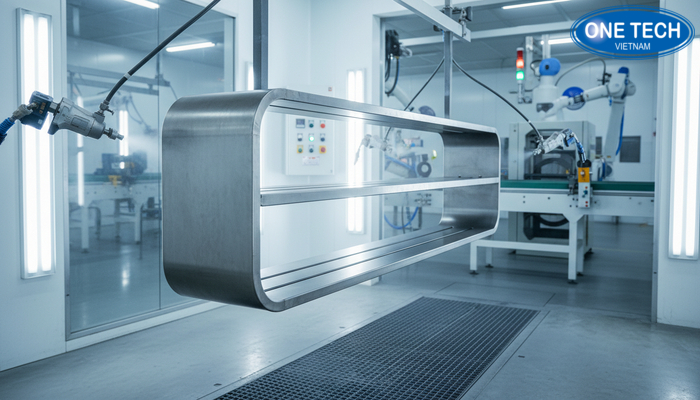 Minh họa quy trình sơn tĩnh điện cho kệ trưng bày cây cảnh kim loại