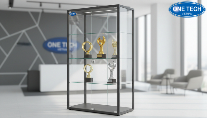 Tủ kính khóa bảo vệ trưng bày cúp lớn Tủ kính có khóa bảo vệ dành cho cúp lớn, chống bụi và an toàn