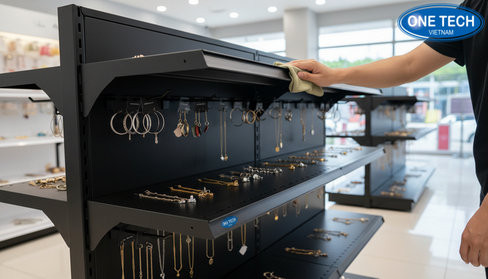 Bảo quản kệ móc treo phụ kiện đúng cách Vệ sinh kệ móc treo phụ kiện bằng khăn mềm