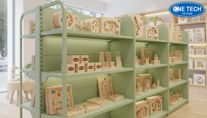 Xu hướng kệ trưng bày đồ chơi trẻ em tối giản, dễ phối màu và thân thiện môi trường