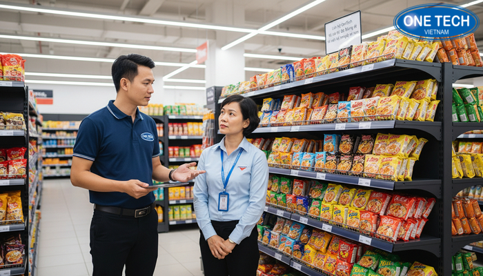 Liên hệ OneTech Kệ siêu thị Đà Nẵng Liên hệ OneTech Kệ siêu thị Đà Nẵng để tư vấn kệ trưng bày mì tôm