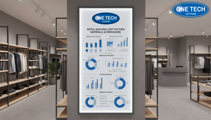 Biểu đồ minh họa ảnh hưởng chất liệu và kích thước đến chi phí kệ