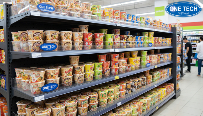 Kệ đa tầng có ngăn chia cho mì tôm Kệ đa tầng có ngăn chia trưng bày mì ly mì tô