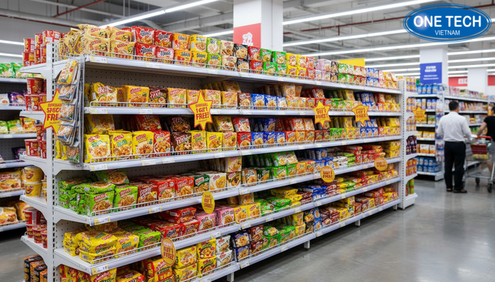 Kệ đầu dãy trưng bày mì tôm Kệ đầu dãy trưng bày mì tôm khuyến mãi thu hút