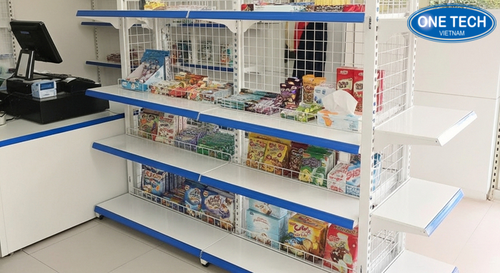 Kệ sắt mini bày hàng tạp hóa gọn đẹp cho cửa hàng nhỏ