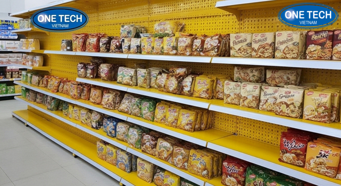 Kệ tôn lỗ trưng bày mì tôm Kệ tôn lỗ trưng bày mì tôm tại siêu thị