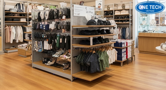 Bộ kệ trưng bày phụ kiện và kệ đa năng trong shop quần áo