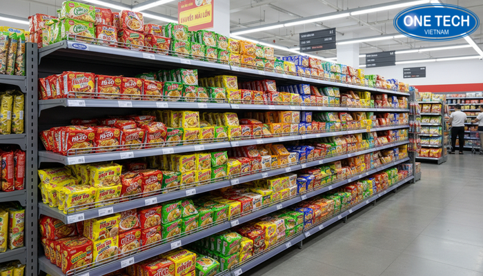 Kệ siêu thị Đà Nẵng trưng bày mì tôm Khu trưng bày mì tôm đồng bộ kệ siêu thị tại Đà Nẵng