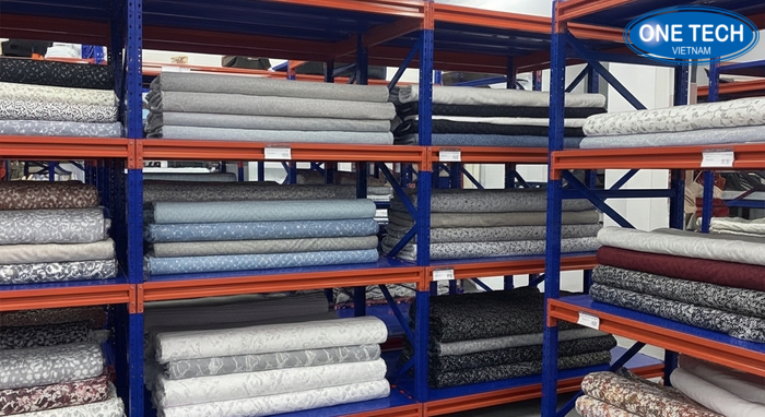 Mô phỏng các loại kệ trưng bày vải Mô phỏng kệ giá hộc, kệ để cuộn vải và kệ modul