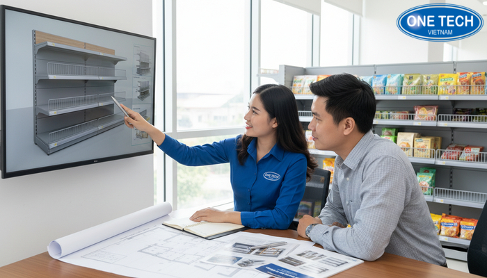 Minh họa quy trình đặt hàng kệ trưng bày hàng tạp hóa