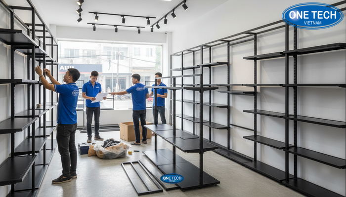 Quy trình tư vấn, khảo sát và lắp đặt kệ tại shop quần áo ở Đà Nẵng
