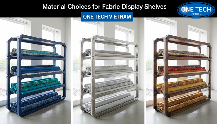 So sánh vật liệu kệ trưng bày vải So sánh vật liệu thép sơn tĩnh điện, inox và gỗ công nghiệp cho kệ trưng bày vải