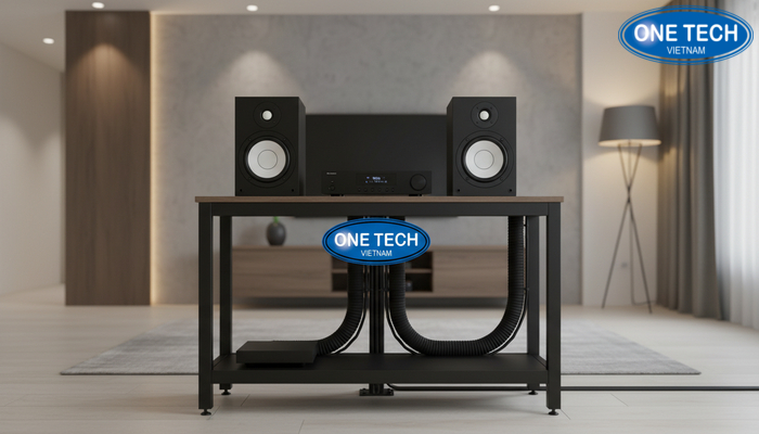 Kệ trưng bày loa quản lý dây cáp Kệ trưng bày loa tích hợp quản lý dây cáp thông minh gọn gàng